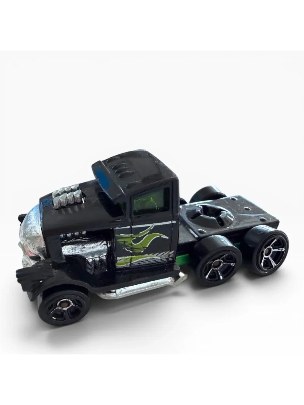 Mattel Bone Blazer Hot Wheels Skull Black Green Flames Diecast Toy Truck